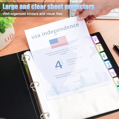HABGP 96Pcs/12 Set Clear Binder Sheet Protectors - 8.5x11 Letter Size, 8 Tab Plastic Binder Dividers with Pockets and Tabs - size: 12 Set (96 Pcs)