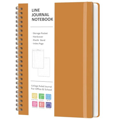 A5 Lined Spiral Journal Notebook, 146 Pages Hardcover Notebook with 100 GSM Thick Paper, Inner Pocket & Elastic Closure, 5.7" x 7.9", Notebooks for Work, School, College, Office, Journaling & Note Taking - color: Orange
