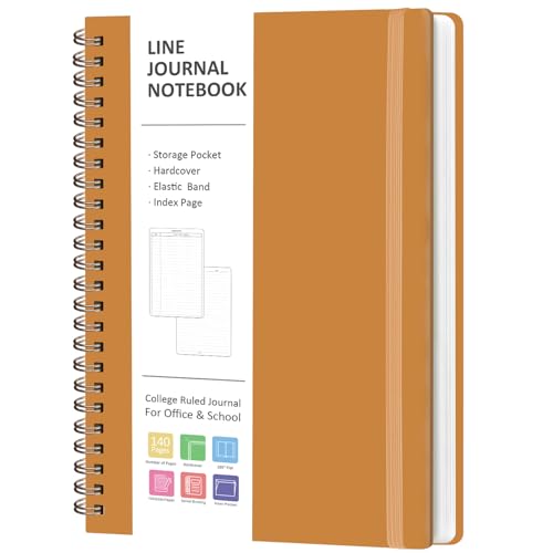 A5 Lined Spiral Journal Notebook, 146 Pages Hardcover Notebook with 100 GSM Thick Paper, Inner Pocket & Elastic Closure, 5.7" x 7.9", Notebooks for Work, School, College, Office, Journaling & Note Taking - color: Orange