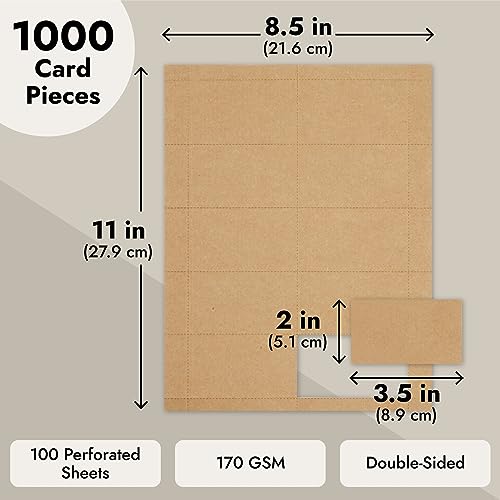 Juvale Custom Business Cards - 1000-Pack Inkjet & Laser Printable Business Cards - Perforated Cardstock Sheets - Craft Paper Labels & Notecards - 3.5 x 2 in, 170 gsm, Brown