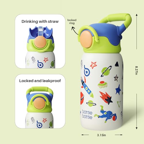 BOTTLE BOTTLE Kids Insulated Water Bottle with Straw Lid and Handle 16 oz Stainless Steel Vacuum Tumbler Water Bottles for School Outdoor Travel Gifts for Boys and Girls Astronaut - color: Astronaut