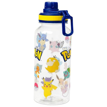 Silver Buffalo Pokémon Pikachu Jigglypuff, Plastic Water Bottle, 32oz | Bulbasaur, Charmander, Squirtle, Eevee, Meowth, Wartortle Twist Spout, Sticker Set, You Stick Yourself, Snorlax, Charizard - color: Pokemon Indigo League