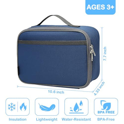 FlowFly Kids Lunch box Insulated Soft Bag Mini Cooler Back to School Thermal Meal Tote Kit for Girls, Boys,Cyan - color: Navy