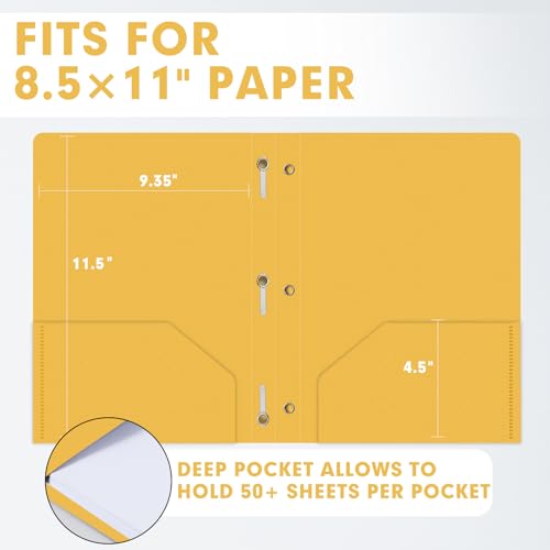 Plastic 2 Pocket Folders with Prongs, 30 Pack, Heavyweight, Letter Size Poly Folders with 3 Metal Prongs Fastener Clips (Yellow) - color: Yellow