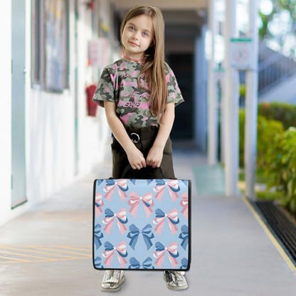 3 Ring Zipper Binder with Shoulder Strap Pink Bow Blue Pattern 1.5 inch Binders Keeper Large Capacity Multi Pockets for School Office Supplies - color: Multi475, size: Fit 500 Sheets