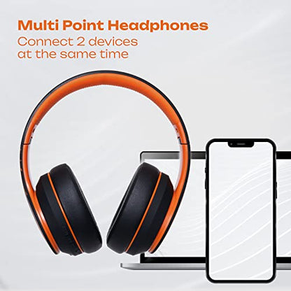 PowerLocus Wireless Bluetooth Headphones, Over Ear Headphones with Microphone, 50H Playtime, HiFi Stereo Sound, Deep Bass, Soft Earmuffs, Foldable Lightweight Headphones for Travel/PC/Cell Phone - color: Black/Orange