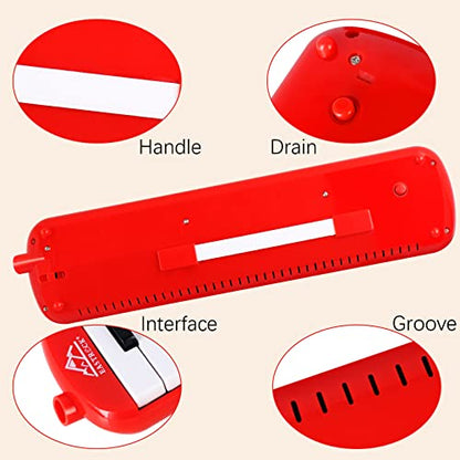 EastRock 32 Key Melodica Instrument Keyboard Soprano Piano Style with Mouthpiece Tube Sets and Carrying Bag for Beginners Adults Gift Red - color: Red, size: 32key