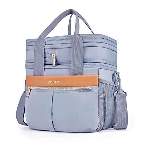TOURIT Insulated Lunch Box Bag, Double Deck Leakproof Cooler Tote for Work Office Picnic, Expandable Lunch Container, Grey - color: Gray