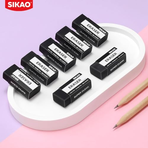 Black Erasers, 12 Pack Block Pencil Erasers | Smudge-Free Latex-Free Art Erasers for Adults Artists, Clean Erase for School, Homework, Office & Drawing - style: Black