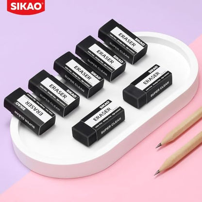 Black Erasers, 12 Pack Block Pencil Erasers | Smudge-Free Latex-Free Art Erasers for Adults Artists, Clean Erase for School, Homework, Office & Drawing - style: Black
