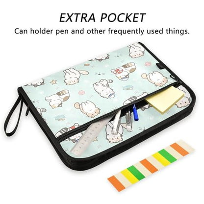 Cute Cats Green Expanding Accordion File Folder with 13 Pockets and Zipper Closure - color: Cute Cats Green
