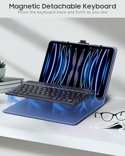 MoKo Universal Tablet Case with QWERTY Keyboard for 9",9.7",10.1",10.2",10.4",10.5",10.9",11" Tablet, with Removable Wireless Bluetooth Keyboard&Pen Holder for iPad Samsung Fire Pixel, Blue Starry Sky - color: Blue Starry Sky