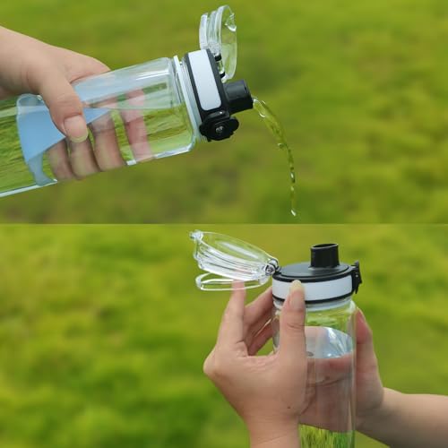 Clear Plastic Water Bottle | No Markings 32oz Chug Lid Sports Water Bottle | Leak Proof Re-Usable Flip Top Plastic Drinks Bottles for School, Office, Gym, Cycling, Exams (Clear-32oz) - color: Clear-32oz