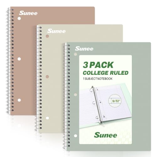 SUNEE Spiral Notebooks, 3 Pack, 1-Subject, College Ruled Paper, 8" x 10-1/2", 70 Sheets per Notebook, Assorted Aesthetic Colors Spiral Notebooks for School - color: Aesthetic