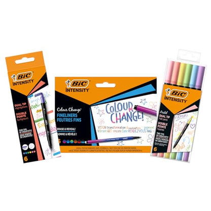 BIC Intensity 2-in-1 Colour Changing Pen Set with Dual Brush and Dual Tip Highlighter Pens - 3 Packs of 6, Multicolor, (503935)
