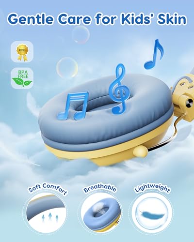awatrue Kids Headphones, 74/85dB Safe Volume Limit, Stereo Sound, Wired On-Ear Headphones for Kids Boys Girls, 3.5mm Jack for Tablet, iPad, Kindle, YOTO Player, Airplane Travel, Yellow - color: Yellow-Blue