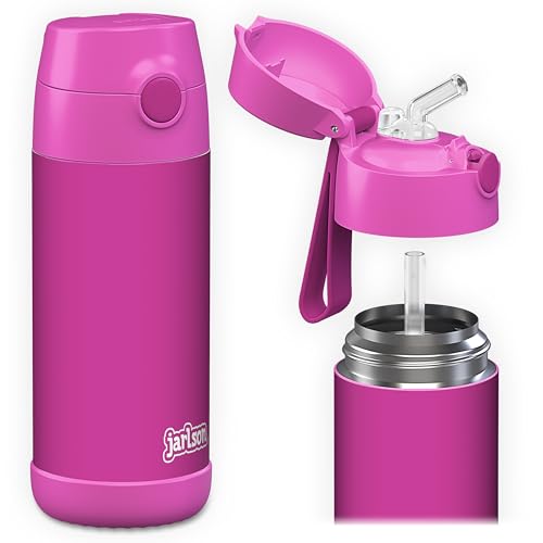 Jarlson® Kids Water Bottle CHARLI [12OZ] - Stainless Steel Thermo Bottle with Straw - Insulated, Spill Proof Waterbottle for School & Sports - Thermo Tumbler for Boys & Girls (Magenta) - color: Magenta 'Neo', size: 12 Ounces