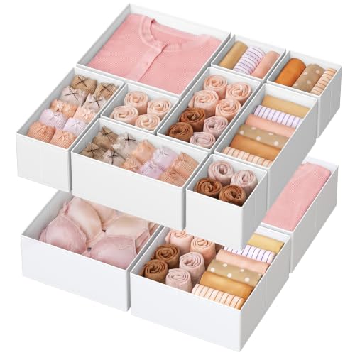 SONGMICS Drawer Organizer,Dresser Drawer Organizers, Set of 12, Foldable Fabric Storage Bins for Socks, Underwear, Bras, Ties, Scarves, Cloud White URDZ006W02 - color: Cloud White, size: 12 Pack