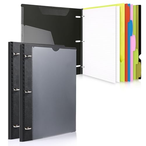 WOT I 2-Pack Telescoping 3 Ring Binder Notebooks - Customizable Cover, 5 Dividers & Pocket Folder in One Slim Organizer (60 Sheets Included), Black - color: Black, size: 2 Pack
