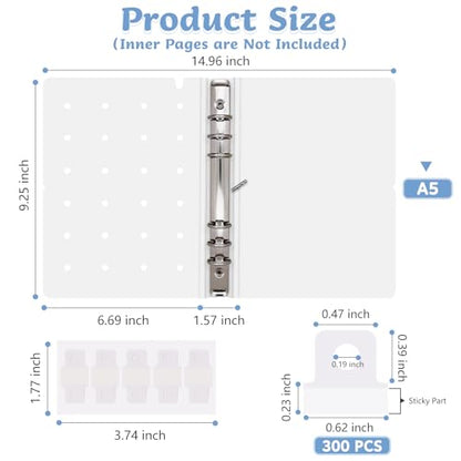 Refillable A5 Binder 6 Ring Cover for Planner Journal Budget Notebook Making with 300 PCS Binder Sheet Converter Sticker, Loose Leaf Cover with 20mm Inner Diameter Ring (Perforated-Beige)