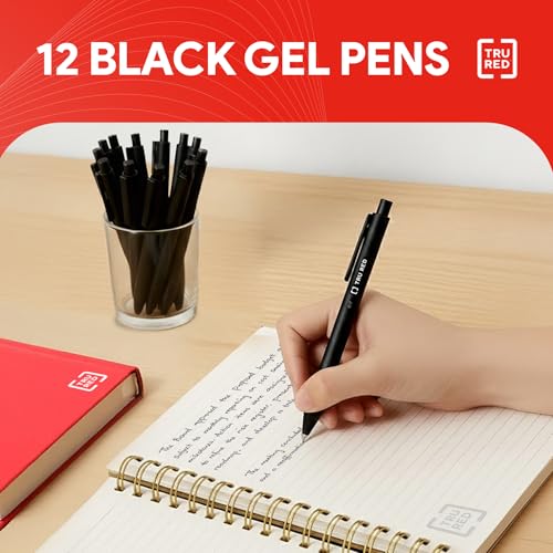 TRU RED Retractable Gel Pens, Medium Point 0.7mm, Black Ink, 12 Pack – Quick‑Dry Pens for No‑Smear Notes & Office Writing - color: Black, size: 12 Pack, style: Medium Point