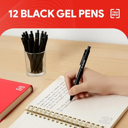 TRU RED Retractable Gel Pens, Medium Point 0.7mm, Black Ink, 12 Pack – Quick‑Dry Pens for No‑Smear Notes & Office Writing - color: Black, size: 12 Pack, style: Medium Point