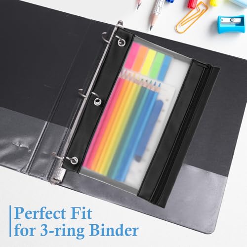 YoeeJob 1 Pack PU Leather Pencil Pouch for 3 Ring Binder, Zippered Binder Pouch, Suitable for School and Office (Black) - size: 1 Pack