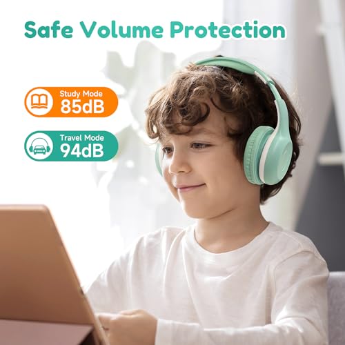 EarFun K2 Kids Bluetooth Headphones, Kids Headphones with Volume Limited, 40H Playtime, Built-in Mic, Stereo Sound, Foldable Over-Ear Headphone for School/Travel/iPad/Tablet, Green - color: Green