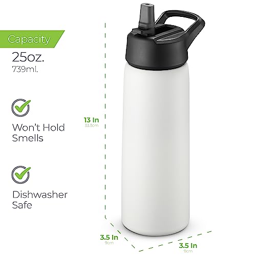 SipX™ 25 oz Insulated Water Bottle with 3 Lids – Leakproof Stainless Steel, Triple Insulated – Cold 24 Hours/Hot 12 Hours – Durable Bottle for School, Gym, Travel – White - color: White, size: 25 Ounces