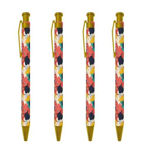Ballpoint Pen 4Pcs Click Black Ink Metal Retractable 1.0 mm Medium Ballpoint Pens Quick Dry for Office School (Colorful Pattern) - color: Colorful Pattern