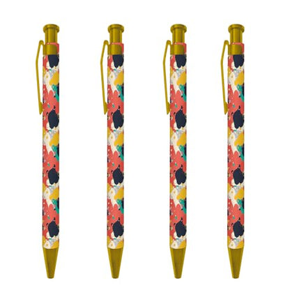 Ballpoint Pen 4Pcs Click Black Ink Metal Retractable 1.0 mm Medium Ballpoint Pens Quick Dry for Office School (Colorful Pattern) - color: Colorful Pattern