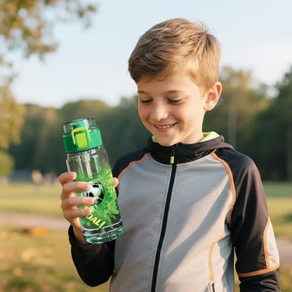 Tritan Kids Water Bottle for School, 18.6 oz Leakproof 2-in-1 Toddler Water Bottle with a Pop-up Detachbale Straw, Dishwasher Safe (Soccer) - color: Soccer