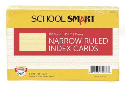 School Smart Ruled Index Card, 4 x 6 Inches, Canary, Pack of 100 - color: Canary, size: 4 x 6 Inches