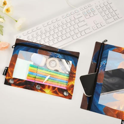 Gredecor 3 Ring Binder Pencil Pouch, Blue Dragon Glowing Eyes Zippered Pen Case Pouches with Clear Window, 2 Pack Stylish Office & School Supplie - color: Blue Dragon Glowing Eyes