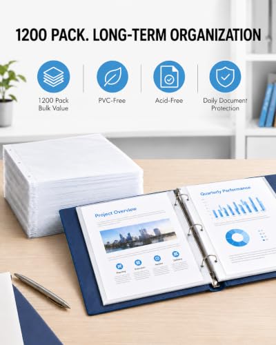 KTRIO Sheet Protectors for 3 Ring Binder 1200 Pack Plastic Sleeves 8.5 x 11 | Clear Page Protectors, Acid-Free Plastic, Fits Letter Size Paper Documents, Top Loading, Business Office School Supplies - size: 1200 Pack, style: Clear Finish