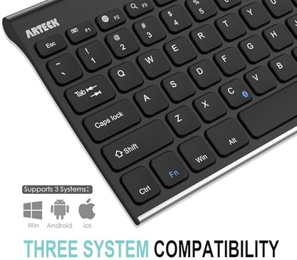 Arteck Bluetooth Keyboard, Stainless Steel Universal Portable Wireless Bluetooth Keyboard for iOS iPad 10.2-inch, Air, Pro, Mini, Android, Windows Tablets PC Smartphone Built in Rechargeable Battery