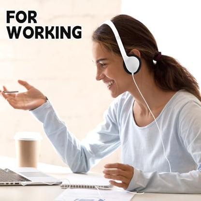 Konohan 30 Pack Headphones Bulk Headphone for School Classroom Student Wired Headphones Adjustable with 3.5 mm Jack for Adults (White) - color: White
