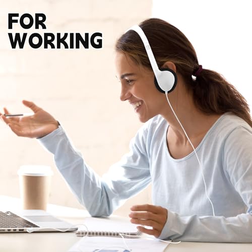 Konohan 30 Pack Headphones Bulk Headphone for School Classroom Student Wired Headphones Adjustable with 3.5 mm Jack for Adults (White) - color: White
