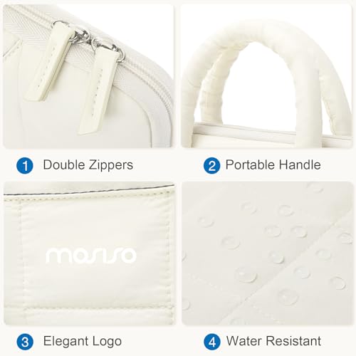 MOSISO Laptop Case 13.3 inch,13-13.3 inch Puffy Laptop Sleeve Compatible with MacBook Neo 13/Air 13 13.6/Pro/Pro 14,HP Dell ASUS Lenovo,Rectangle Quilted Bag with Handle&Flower Pendant, Sand - color: Sand, size: 13.3 inch