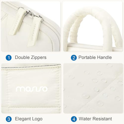 MOSISO Laptop Case 13.3 inch,13-13.3 inch Puffy Laptop Sleeve Compatible with MacBook Neo 13/Air 13 13.6/Pro/Pro 14,HP Dell ASUS Lenovo,Rectangle Quilted Bag with Handle&Flower Pendant, Sand - color: Sand, size: 13.3 inch