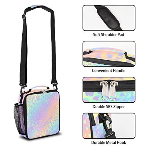 Pardick Leopard Print Kids Lunch Bag Rainbow Leopard Skin Insulated Lunch Box Mini Cooler Back to School Thermal Meal Tote Kit Bento Tote Bags Thermal Lunchbox for Boys Girls - color: Leopard Print