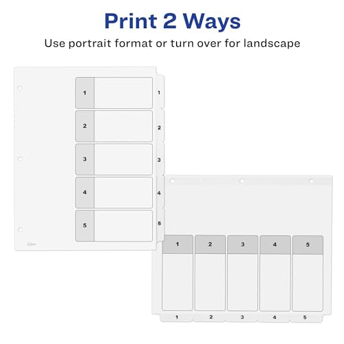 Avery Dividers for 3 Ring Binders, 5 Tabs per Set, Customizable Table of Contents, Classic White Tabs, Great for Organizing Reports, Projects, and More (6 Sets of 11821) - size: 0