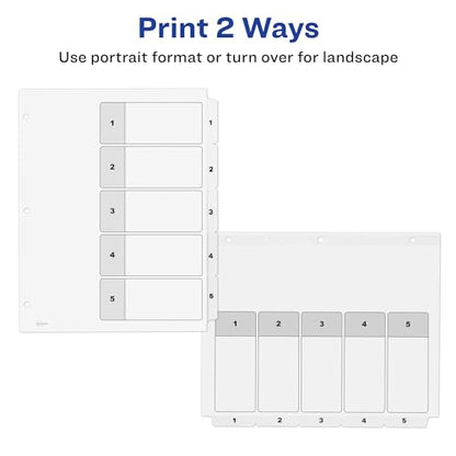 Avery Dividers for 3 Ring Binders, 5 Tabs per Set, Customizable Table of Contents, Classic White Tabs, Great for Organizing Reports, Projects, and More (6 Sets of 11821) - size: 0