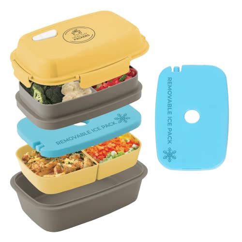 Ultimate Bento Box - Lunch Box for Kids & Adults with Removable Ice Pack - Leakproof, Multi-Compartment Food Container with Removable Containers - Microwave & Dishwasher Safe (Yellow/Gray) - color: Yellow/Gray