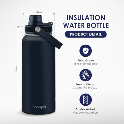Insulated Stainless Steel Water Bottle 32oz, Vacuum Chug Lid Travel Tumbler for Men Friends Dad Brothers, Birthday Christmas Fathers Day (Navy) - color: Solid Color 5