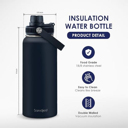 Insulated Stainless Steel Water Bottle 32oz, Vacuum Chug Lid Travel Tumbler for Men Friends Dad Brothers, Birthday Christmas Fathers Day (Navy) - color: Solid Color 5