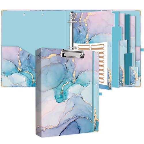 Lateefah 3 Ring Binder, 1 Inch Round with 5 Tab Dividers, Cute Clipboard with 2 Pockets, Decorative for Women, School and Office Supplies - color: Green Marble, size: 1'' Ring(Letter Size)