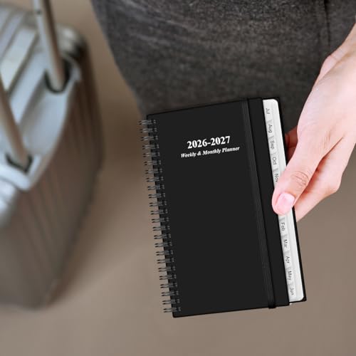 2026-2027 Pocket Planner/Calendar - 2026-2027 Planner from July 2026 - June 2027, Planner 26-27 with 12 Tabs, Twin-Wire Binding, Inner Pocket, 3.75" x 6.75, Black - color: Black, size: 3.75" x 6.75"