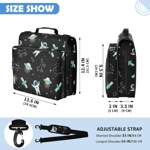Astronaut Space Zipper Binder Bag 3 Ring Binders Organizer for Office | Large Capacity School Binders for Girls Boys Women Kids Men, Multi-Pocket Organizer Case with Strap for Students