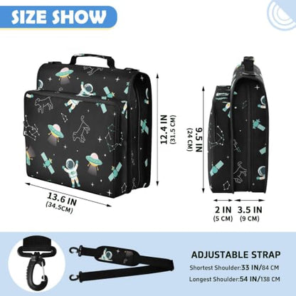 Astronaut Space Zipper Binder Bag 3 Ring Binders Organizer for Office | Large Capacity School Binders for Girls Boys Women Kids Men, Multi-Pocket Organizer Case with Strap for Students